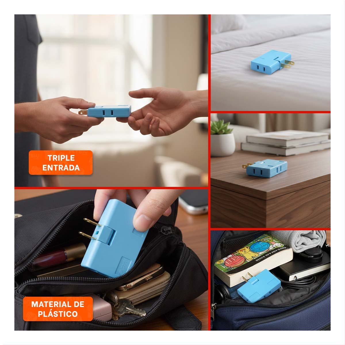 PACK4 MULTIPLICADOR TRIPLE DE ENCHUFE CELESTE PRACTICO 6,6X4,3CM Y+REGALO STICKER - 2