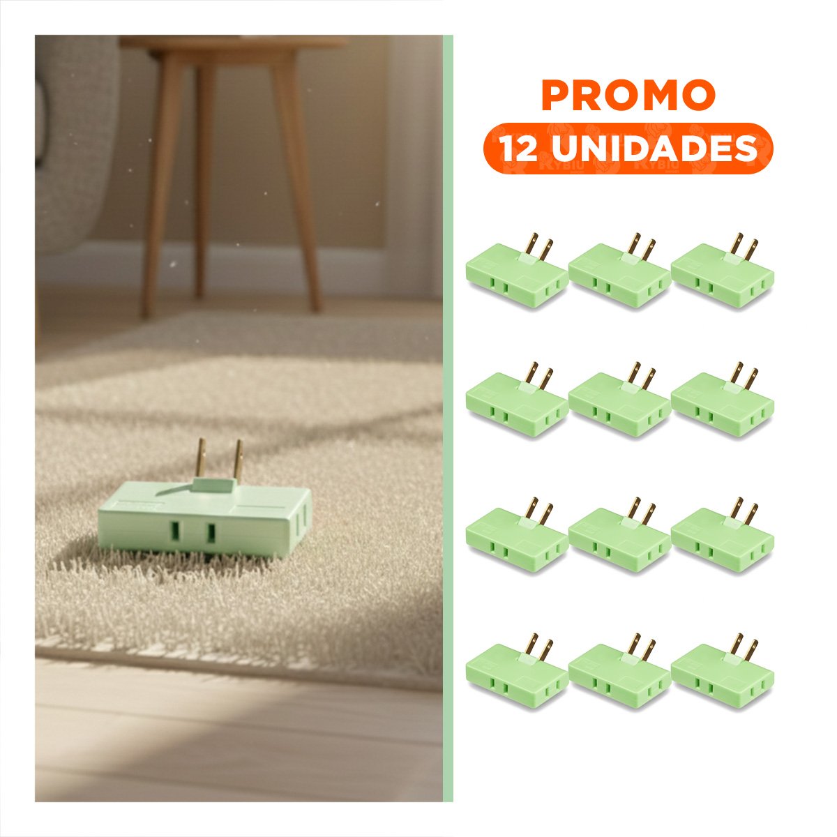 PACK12 CONECTOR TRIPLE DE ENCHUFE VERDE PRACTICO 6,6X4,3CM PARA HOGAR Y+REGALO STICKER - 1