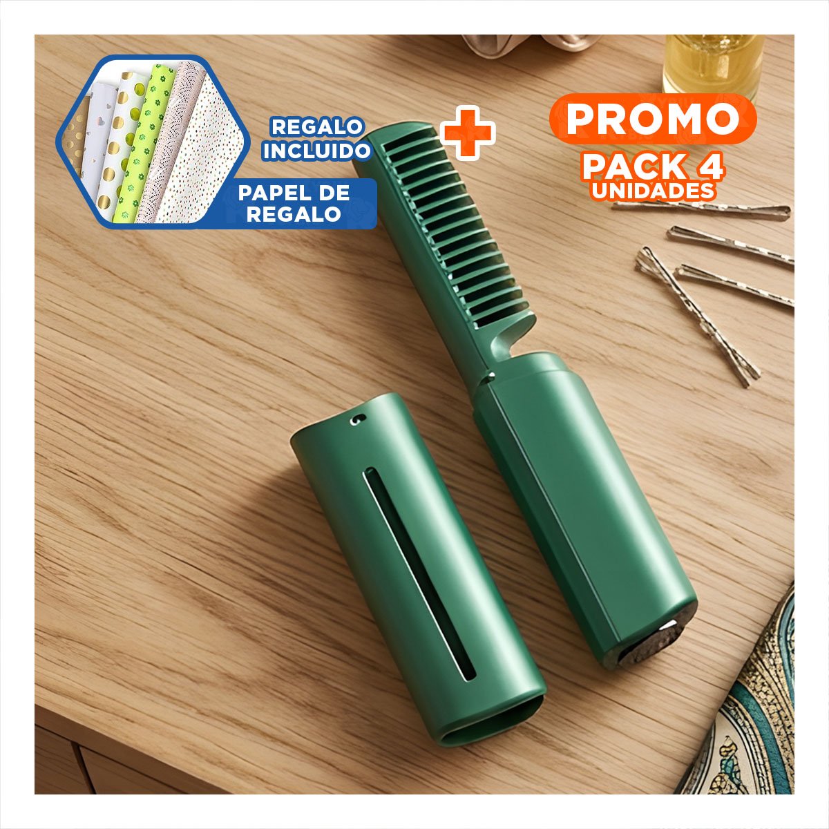 PACK4 DESENREDADOR USO DIARIO 2 EN 1 ROSADO INALAMBRICO PARA CABELLO LIGERO Y+PAPEL REGALO - 1