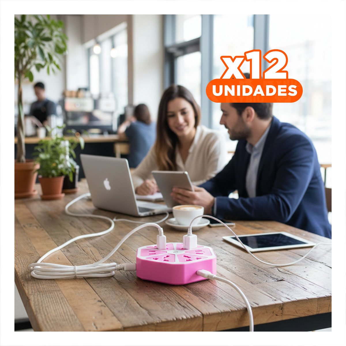 PACK12 REGLETA HEXAGONAL 4 SALIDAS 4 USB MORADO PARA CONECTAR DISPOSITIVOS EN ESTUDIO - 1