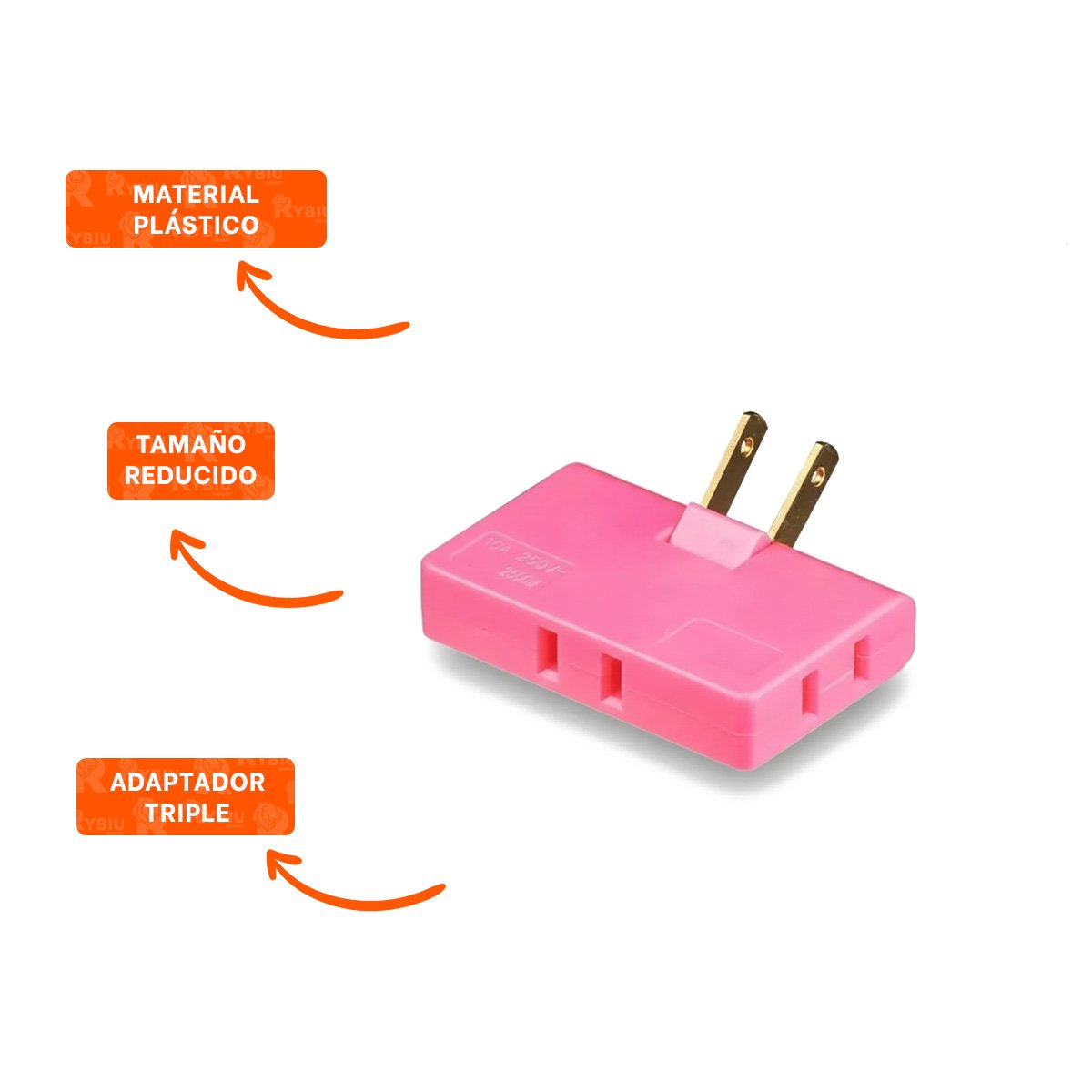 MULTIPLICADOR TRIPLE DE ENCHUFE FUCSIA COMPACTO 6,6X4,3CM PARA OFICINA - 3