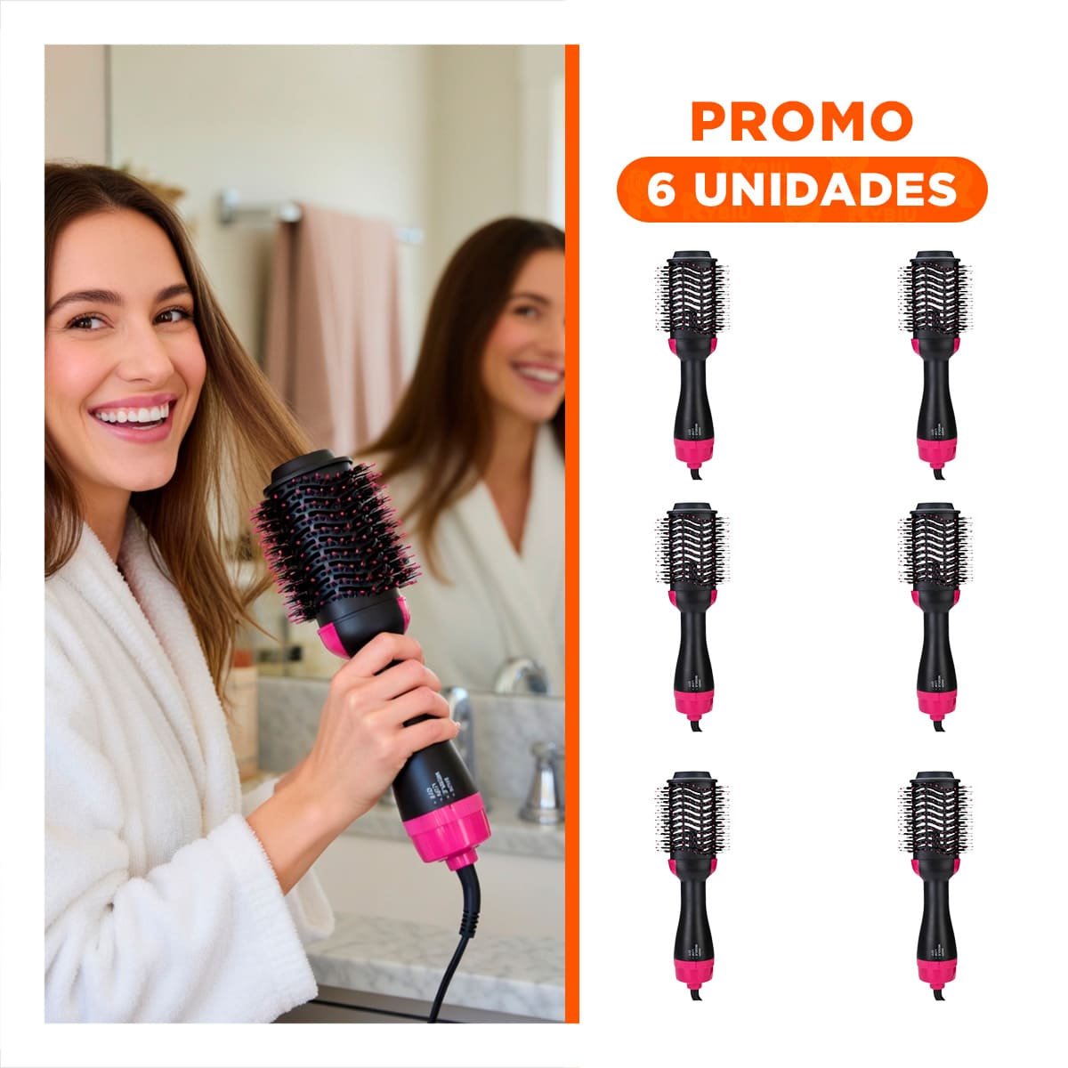 PACK6 DESENREDADOR CABELLO UNIFORME 2 EN 1 ROSADO INALAMBRICO PARA PEINADOS SUELTOS - 1
