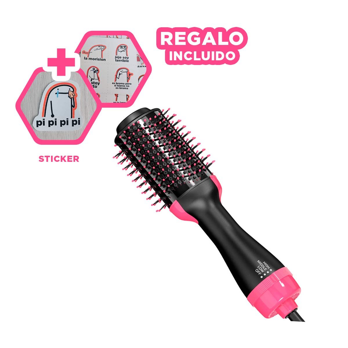 CEPILLO PEINADOS UNICOS 2 EN 1 ROSADO INALAMBRICO PARA CABELLO RAPIDO Y+REGALO STICKER - 1