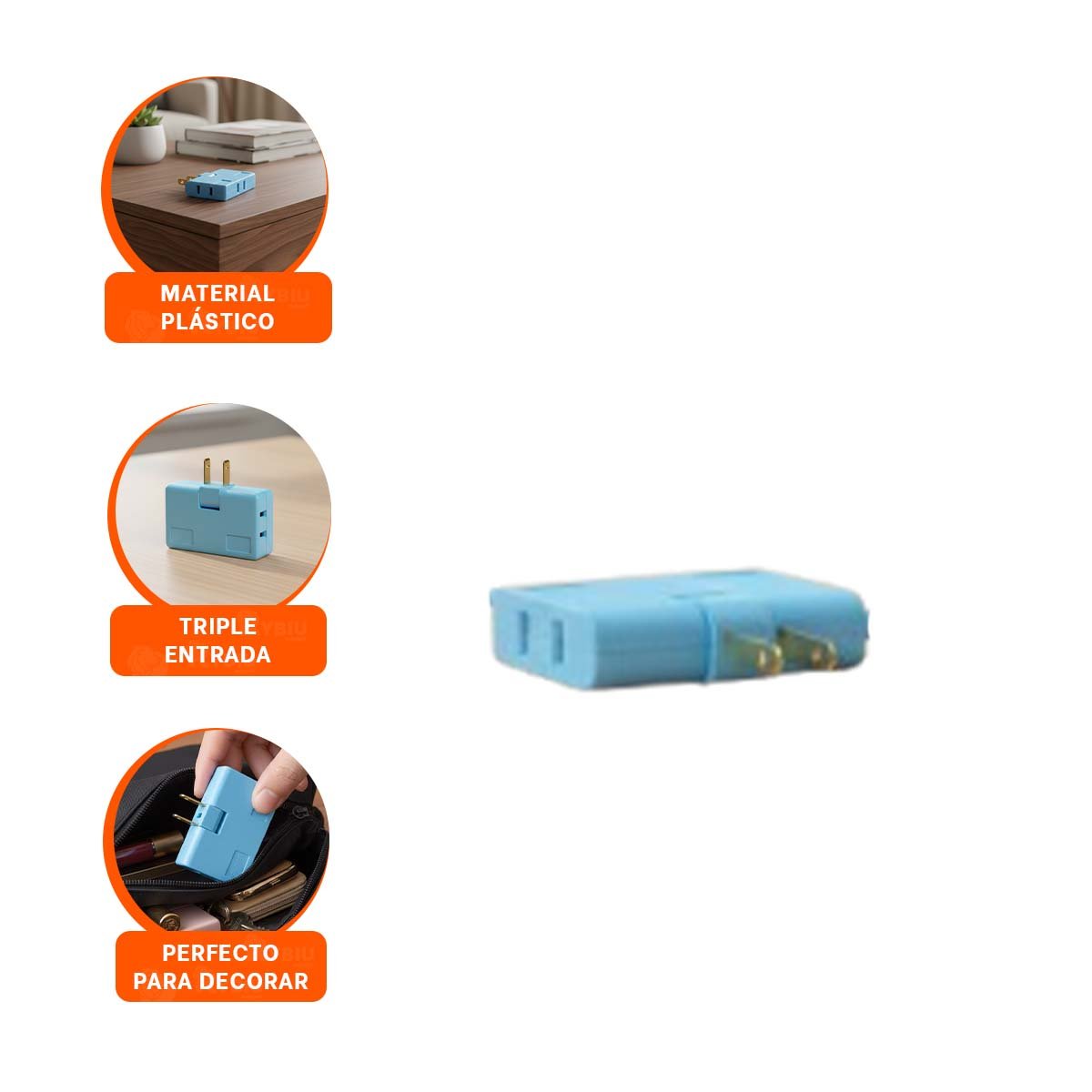 MULTIPLICADOR TRIPLE DE ENCHUFE CELESTE COMPACTO 6,6X4,3CM PARA OFICINA - 3