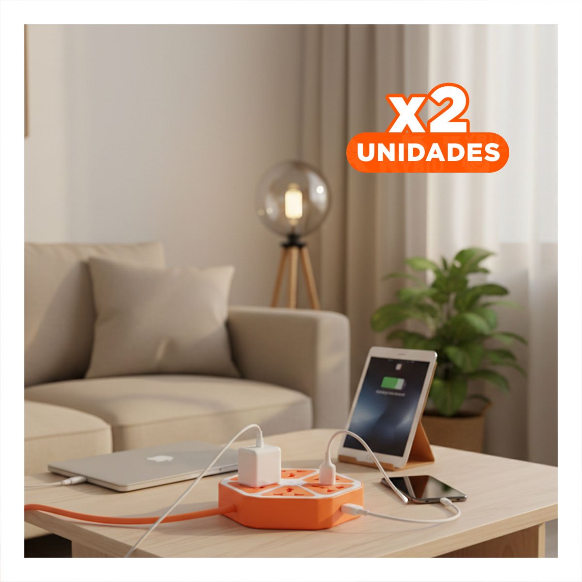 PACK2 CONECTOR HEXAGONAL 4 SALIDAS 4 USB NARANJA PARA DISTRIBUCION DE ENERGIA Y+REGALO STICKER - 1