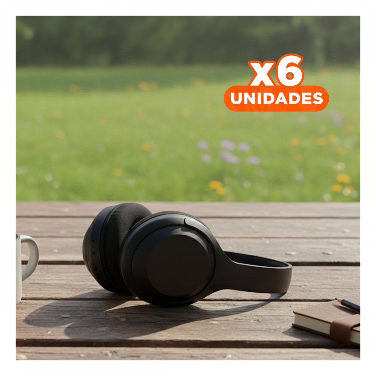 PACK6 HEADSET WIRELESS NEGRO BLUETOOTH COMPACTO SONIDO ESTABLE Y+REGALO STICKER - 1