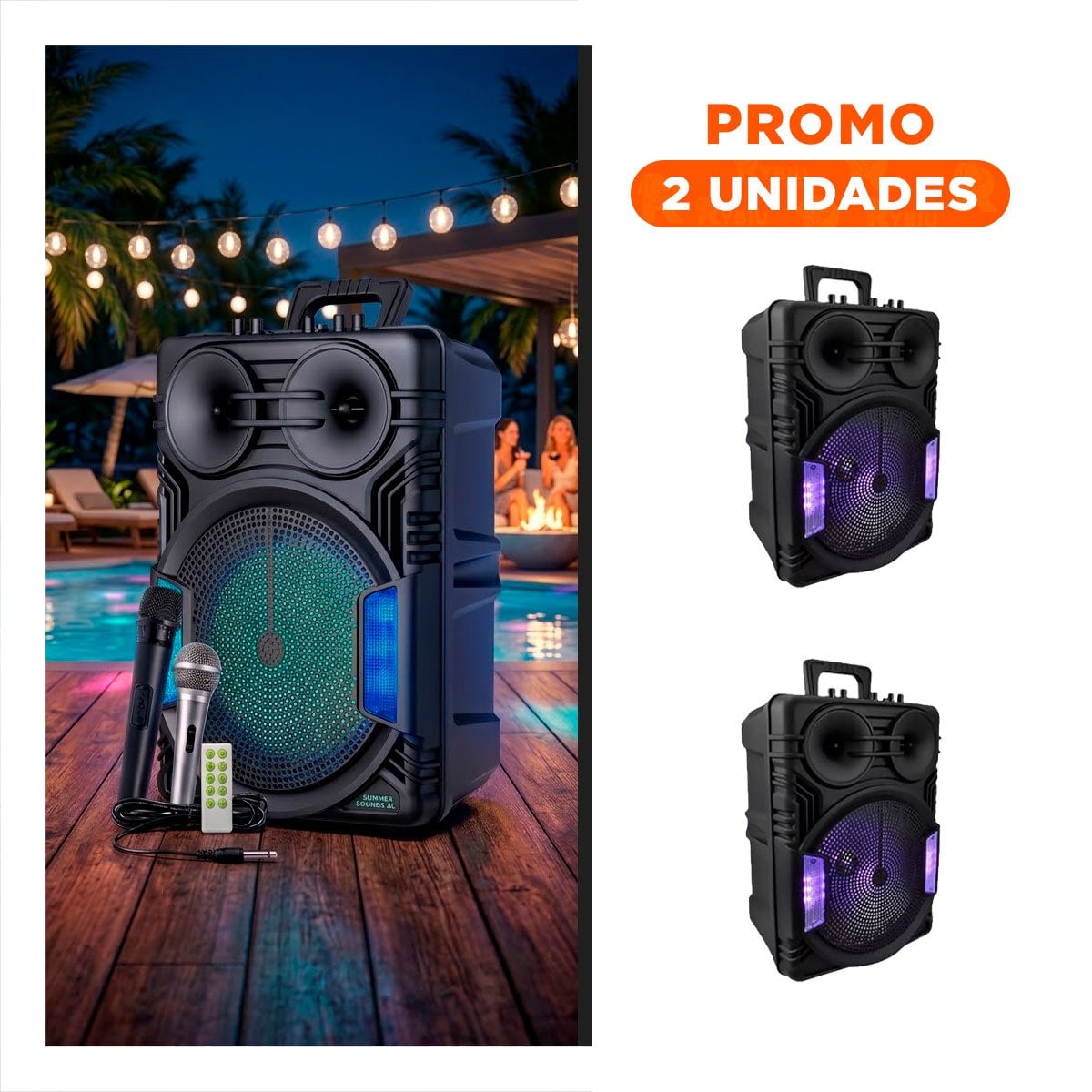 PACK2 COLUMNA PARA PARLANTE 12 PULGADAS NEGRO CON MICROFONO PARA EVENTOS LUCES LATERALES - 1