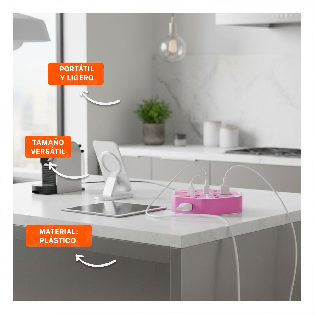 PACK12 MULTITOMA HEXAGONAL 4 PUERTOS 4 USB MORADO PARA ENERGIA DE EQUIPOS Y+PAPEL REGALO - 3
