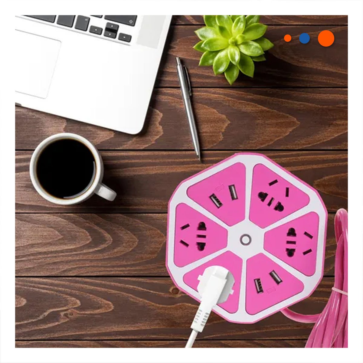 MULTITOMA HEXAGONAL 4 SALIDAS 4 USB MORADO PARA ALIMENTAR EQUIPOS ELECTRONICOS - 2
