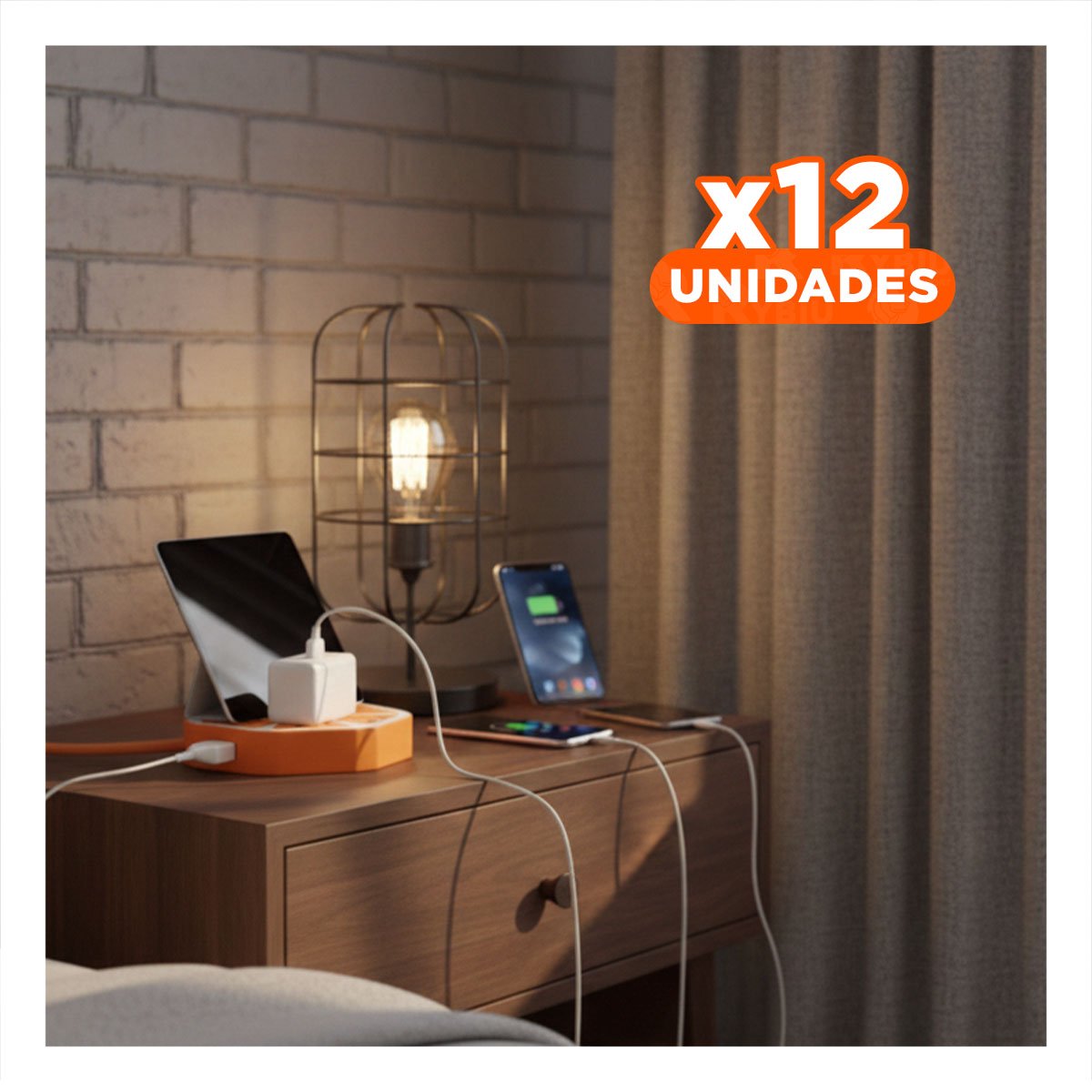 PACK12 REGLETA HEXAGONAL 4 SALIDAS 4 USB NARANJA PARA CONECTAR DISPOSITIVOS EN ESTUDIO - 1