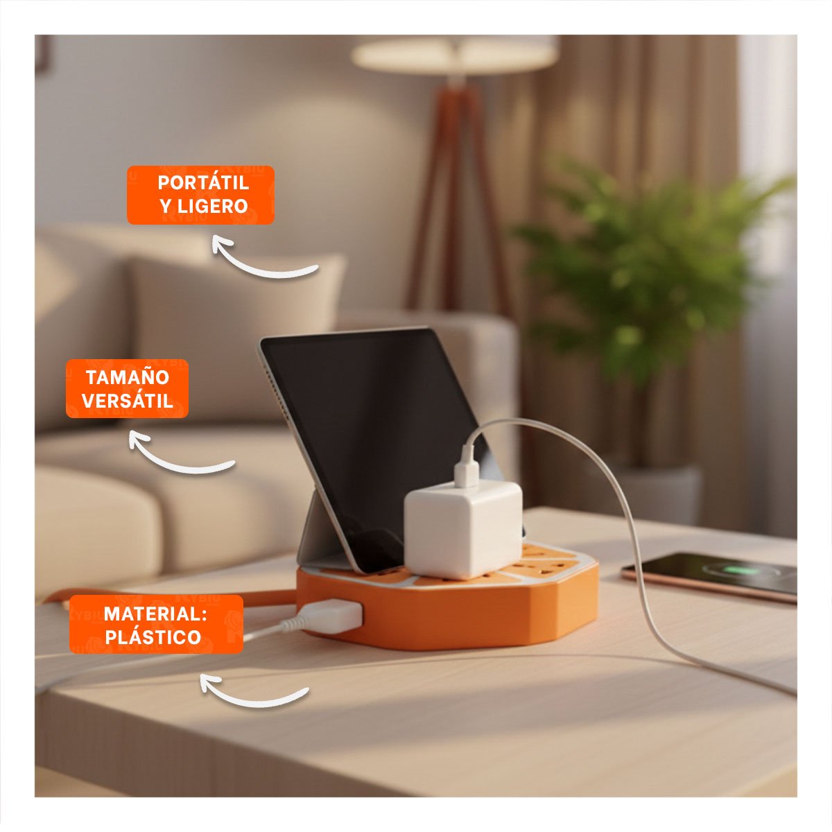 PACK6 CONECTOR HEXAGONAL 4 TOMAS 4 USB NARANJA PARA CONECTAR DISPOSITIVOS Y+PAPEL REGALO - 2