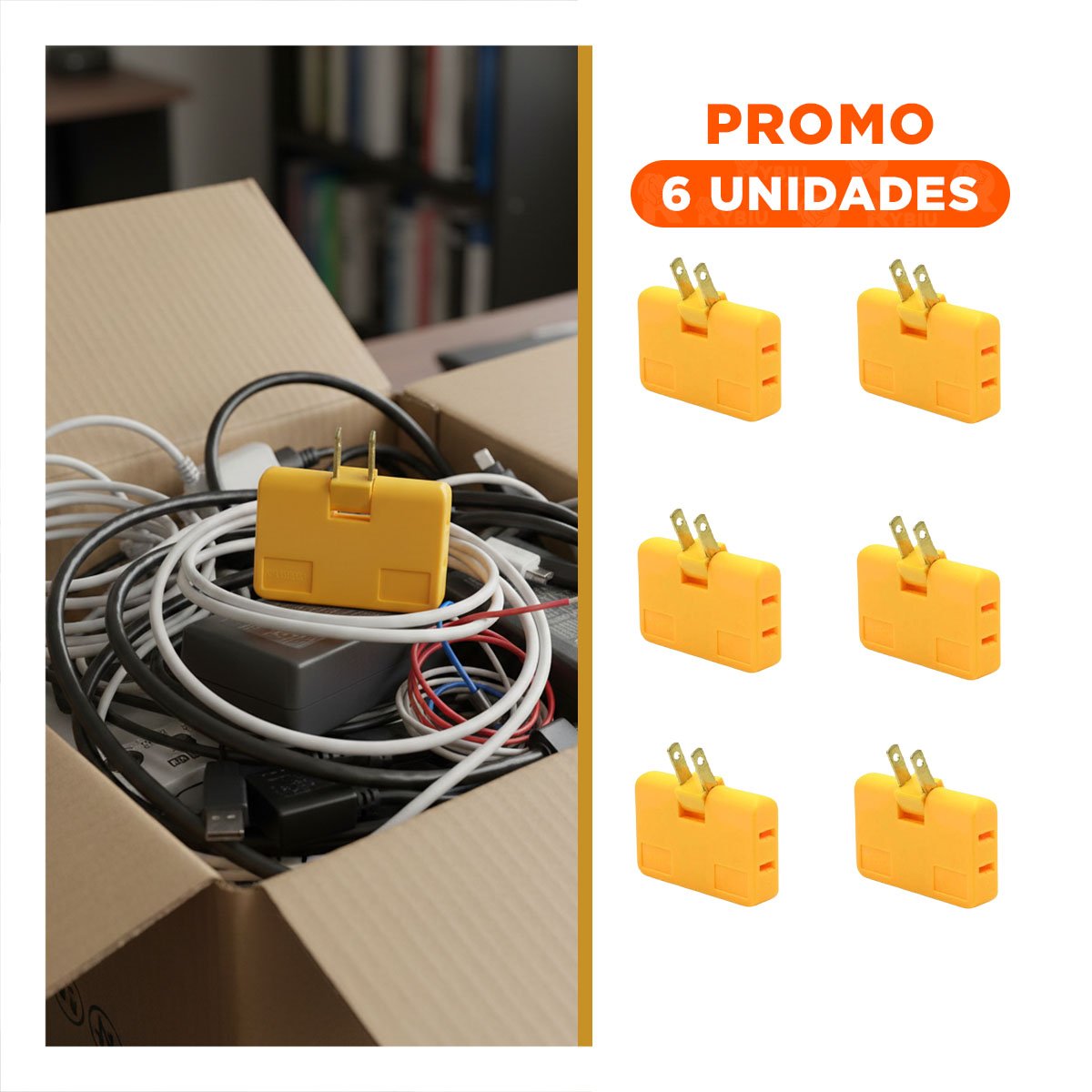 PACK6 DIVISOR TRIPLE DE ENCHUFE NARANJA PORTATIL 6,6X4,3CM PARA HOGAR - 1