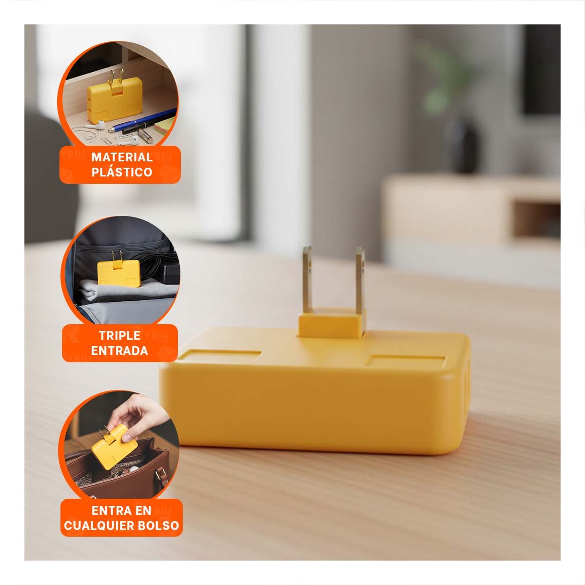 PACK6 DIVISOR TRIPLE DE ENCHUFE NARANJA PORTATIL 6,6X4,3CM PARA HOGAR - 5