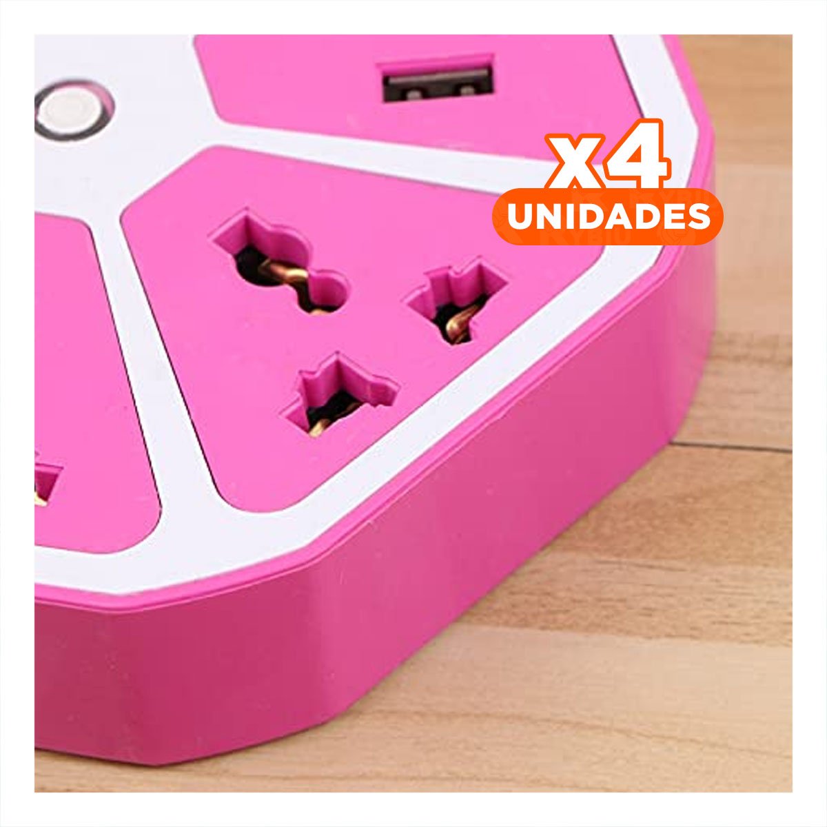 PACK4 EXTENSION HEXAGONAL 4 TOMAS 4 USB MORADO PARA ESPACIO DE TRABAJO - 1