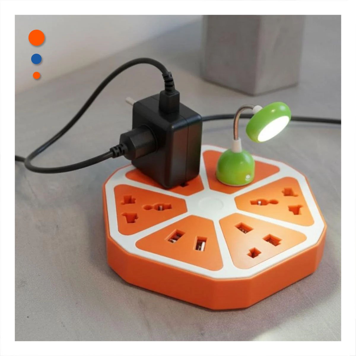 MULTITOMA HEXAGONAL 4 SALIDAS 4 USB NARANJA PARA ALIMENTAR EQUIPOS ELECTRONICOS - 1