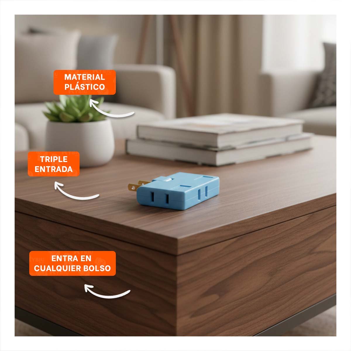 EXTENSOR TRIPLE DE ENCHUFE CELESTE PORTATIL 6,6X4,3CM PARA USO DIARIO Y+REGALO STICKER - 5