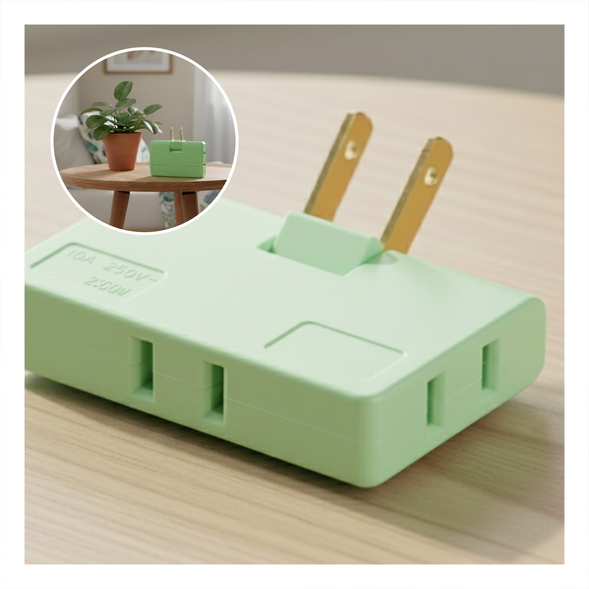 PACK6 MULTIPLICADOR TRIPLE DE ENCHUFE VERDE COMPACTO 6,6X4,3CM PARA HOGAR Y+PAPEL REGALO - 2