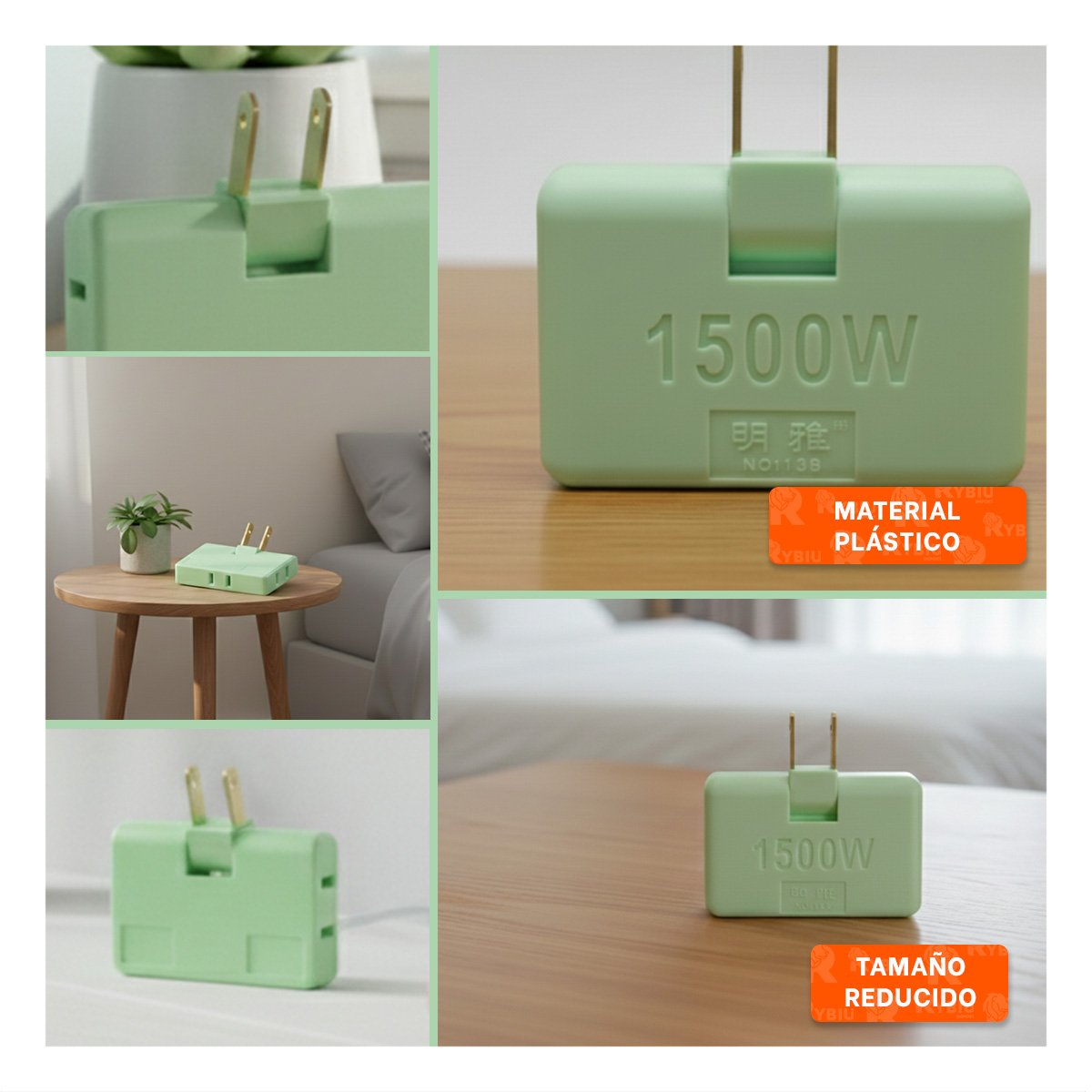 PACK6 MULTIPLICADOR TRIPLE DE ENCHUFE VERDE COMPACTO 6,6X4,3CM PARA HOGAR Y+PAPEL REGALO - 3