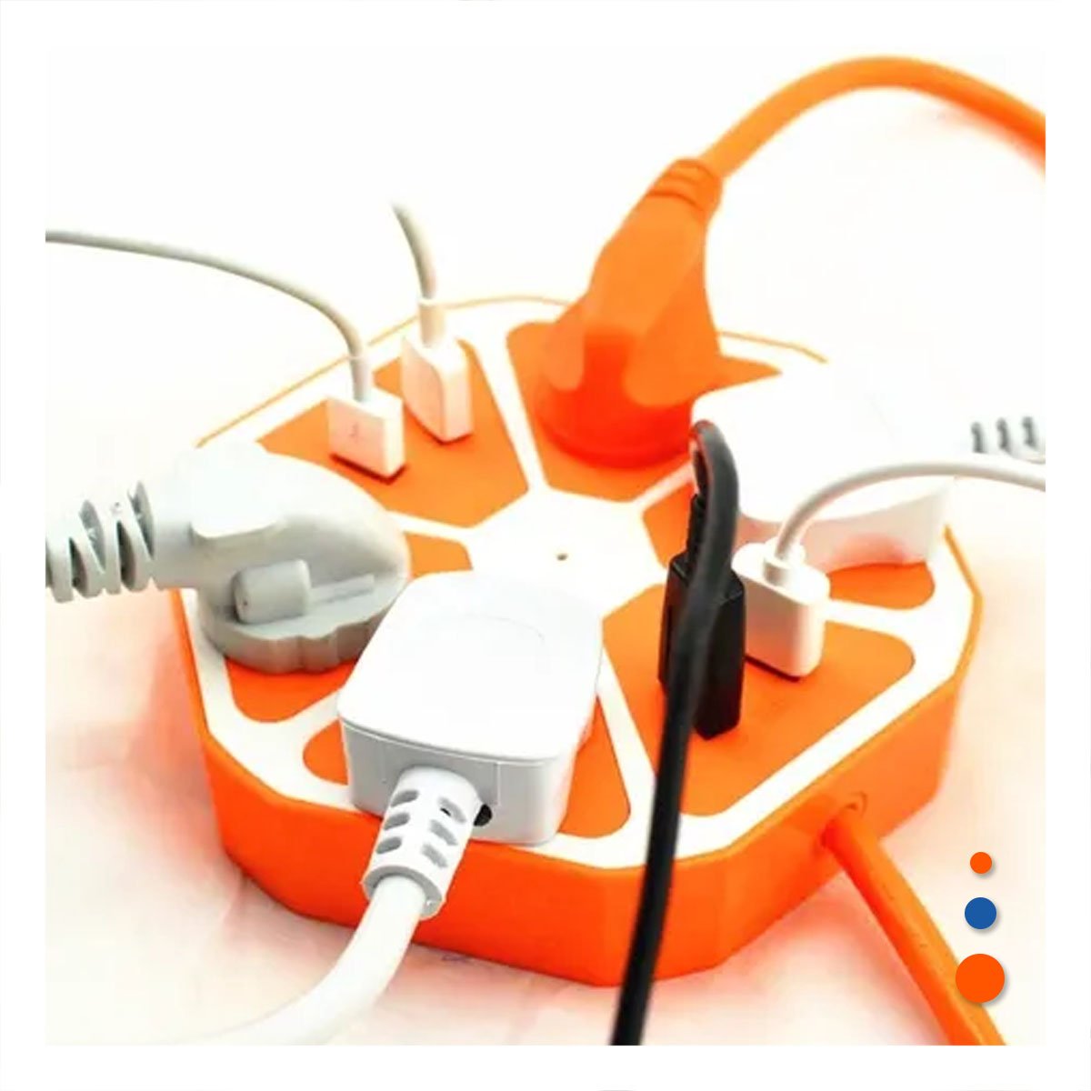 ADAPTADOR HEXAGONAL 4 TOMAS 4 USB NARANJA PARA USO EN OFICINA Y+PAPEL REGALO - 2