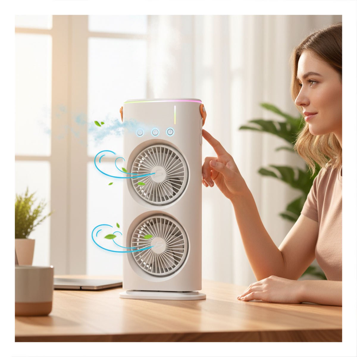CLIMATIZADOR PARA AIRE DE HABITACION CON 2 VENTILADORES VERTICAL BLANCO Y+LIGAS REGALO - 1