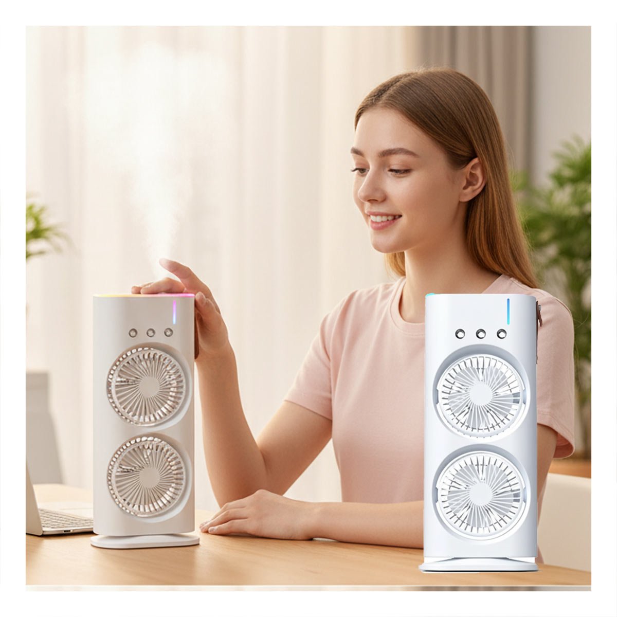 CLIMATIZADOR PARA AIRE DE HABITACION CON 2 VENTILADORES VERTICAL BLANCO Y+LIGAS REGALO - 2