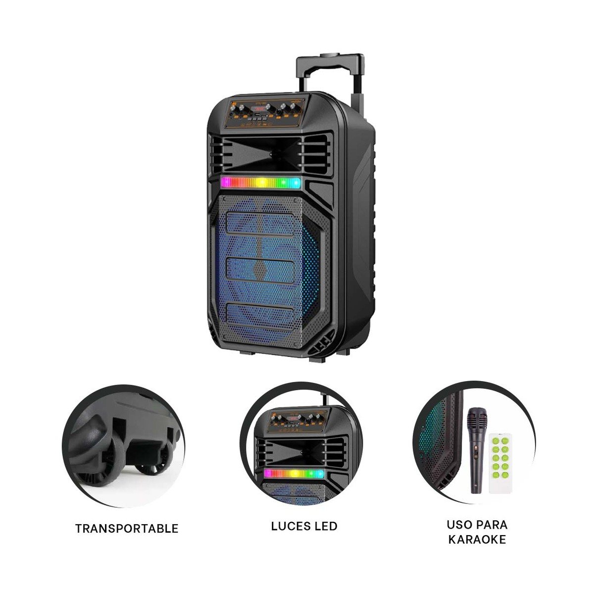 AUDIO PARA PARLANTE 12 PULGADAS NEGRO CON MICROFONO PARA EVENTOS Y REUNIONES RECTANGULAR - 3