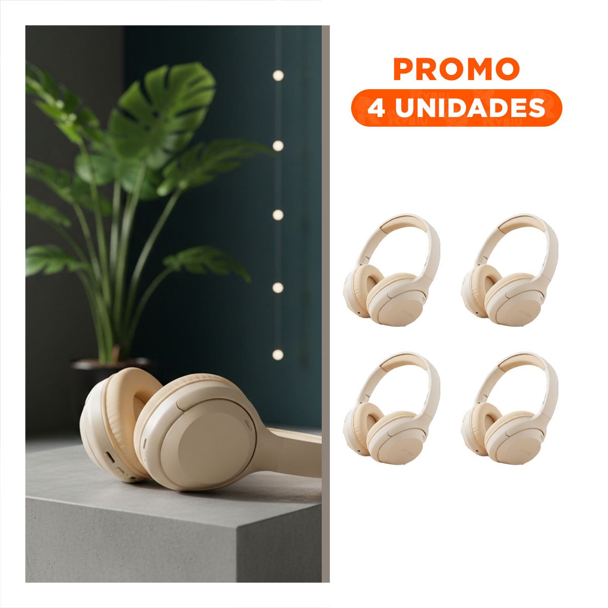 PACK4 AUDIFONOS WIRELESS CAQUI BLUETOOTH PORTATIL SONIDO NITIDO Y+REGALO STICKER - 1