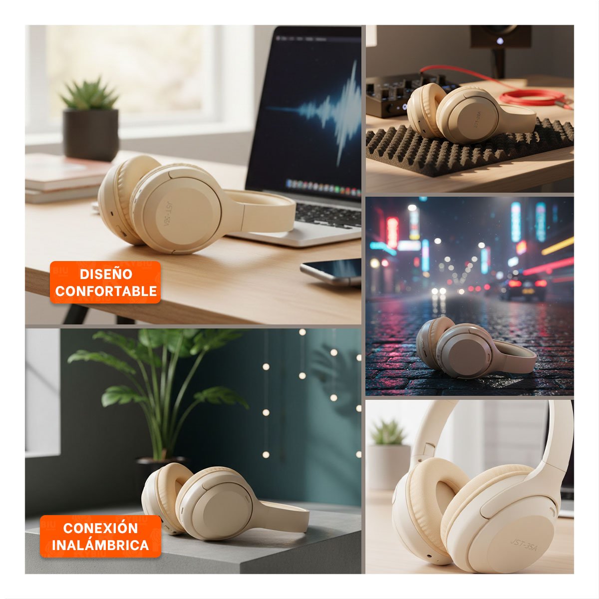 PACK4 AUDIFONOS WIRELESS CAQUI BLUETOOTH PORTATIL SONIDO NITIDO Y+REGALO STICKER - 2