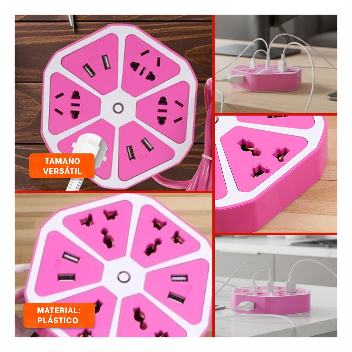 PACK4 MULTITOMA HEXAGONAL 4 ENCHUFES 4 USB MORADO PARA ENERGIA DE EQUIPOS Y+REGALO STICKER - 2