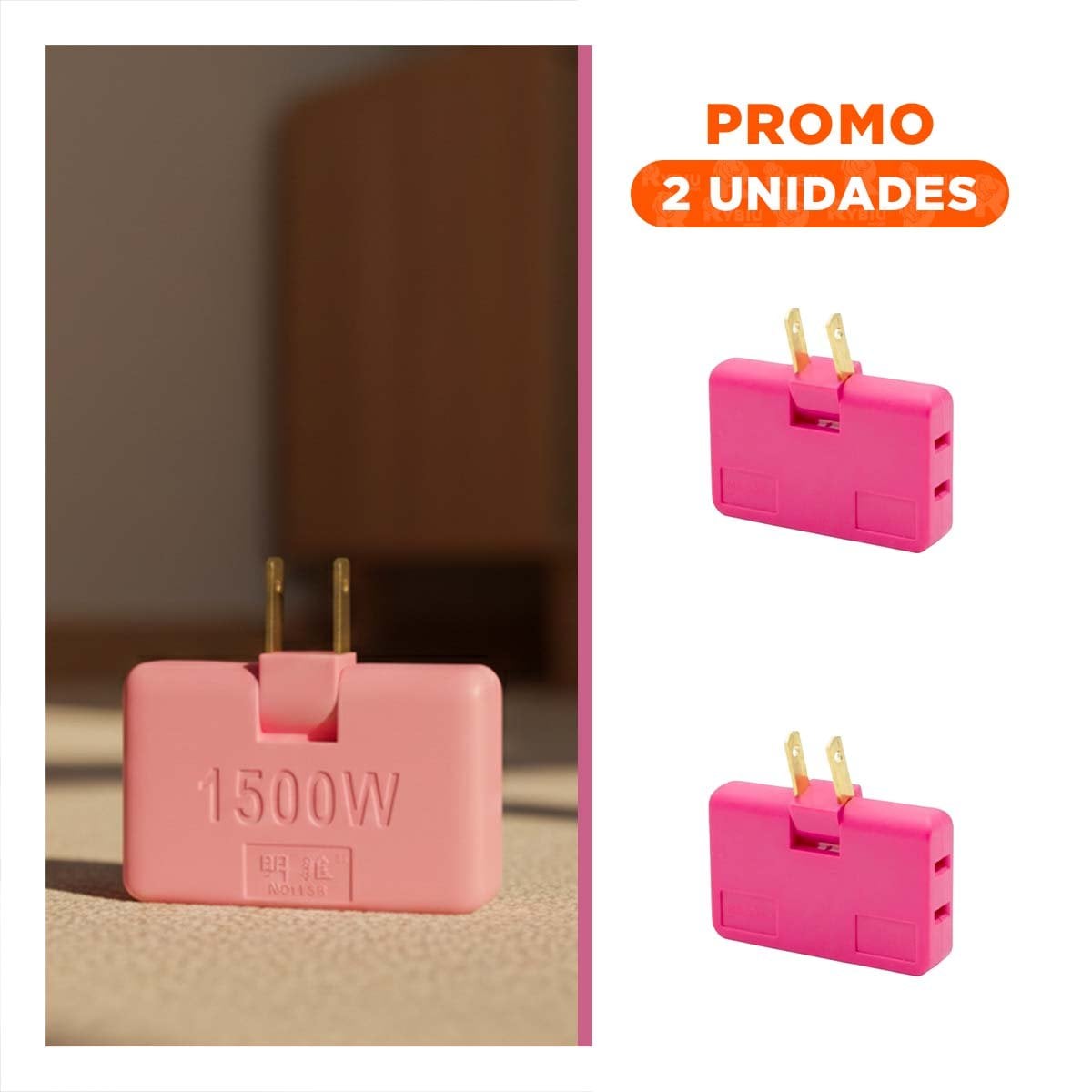 PACK2 MULTIPLICADOR TRIPLE DE ENCHUFE FUCSIA PORTATIL 6,6X4,3CM PARA HOGAR - 1