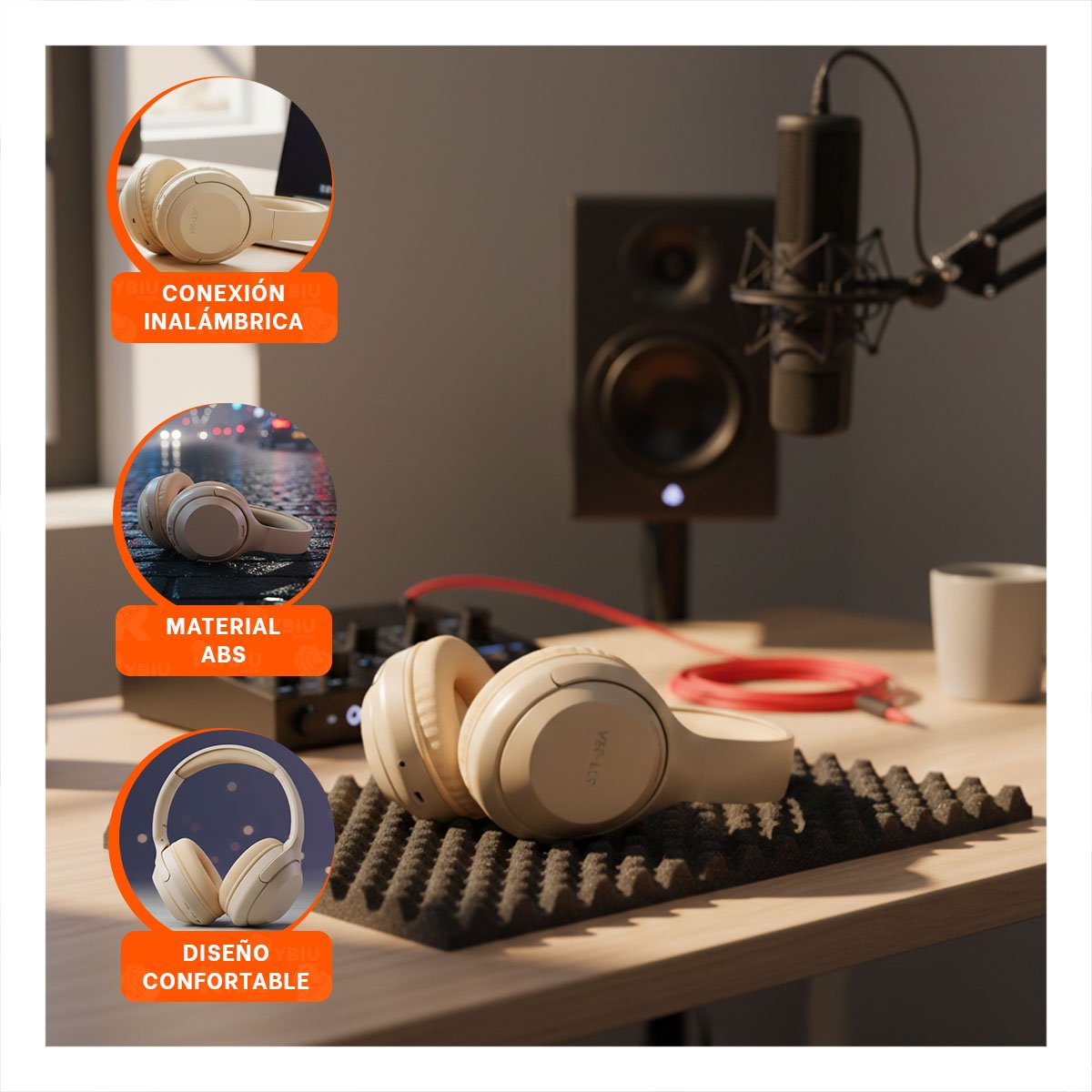 PACK6 HEADSET WIRELESS CAQUI BLUETOOTH COMPACTO AUDIO NITIDO PARA SMARTPHONE Y+REGALO STICKER - 3