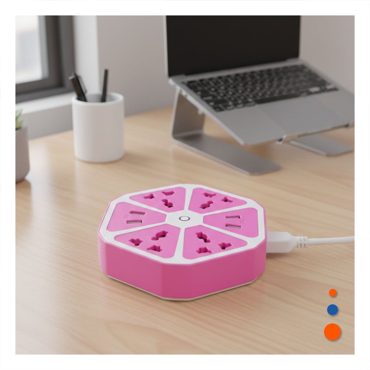 EXTENSION HEXAGONAL 4 PUERTOS 4 USB MORADO PARA ESTACION DE CARGA EN CASA Y+LIGAS REGALO - 1