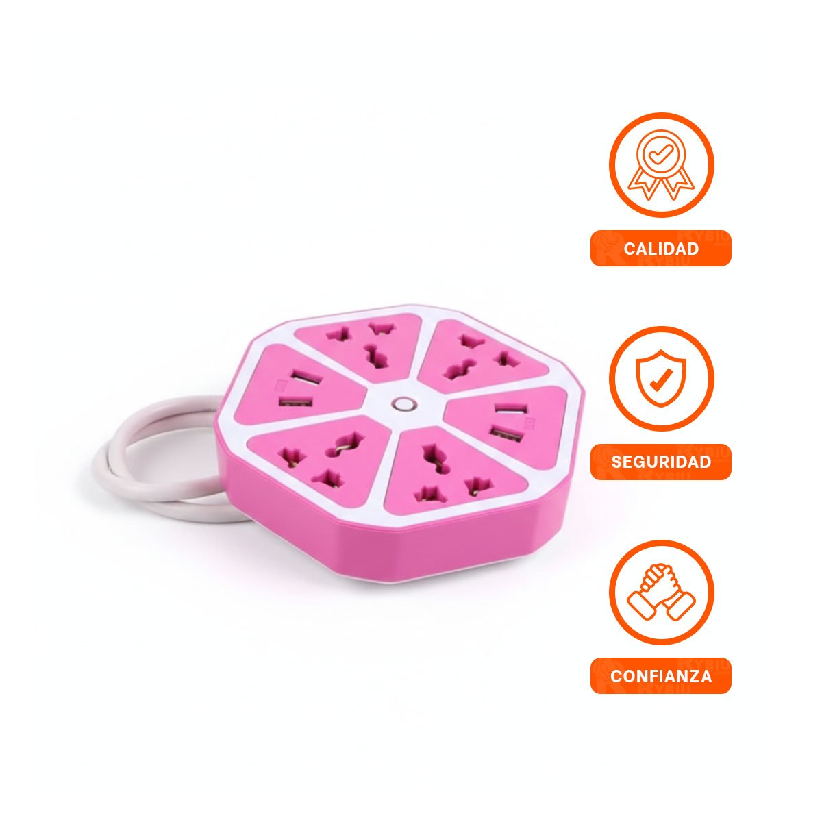 EXTENSION HEXAGONAL 4 PUERTOS 4 USB MORADO PARA ESTACION DE CARGA EN CASA Y+LIGAS REGALO - 3