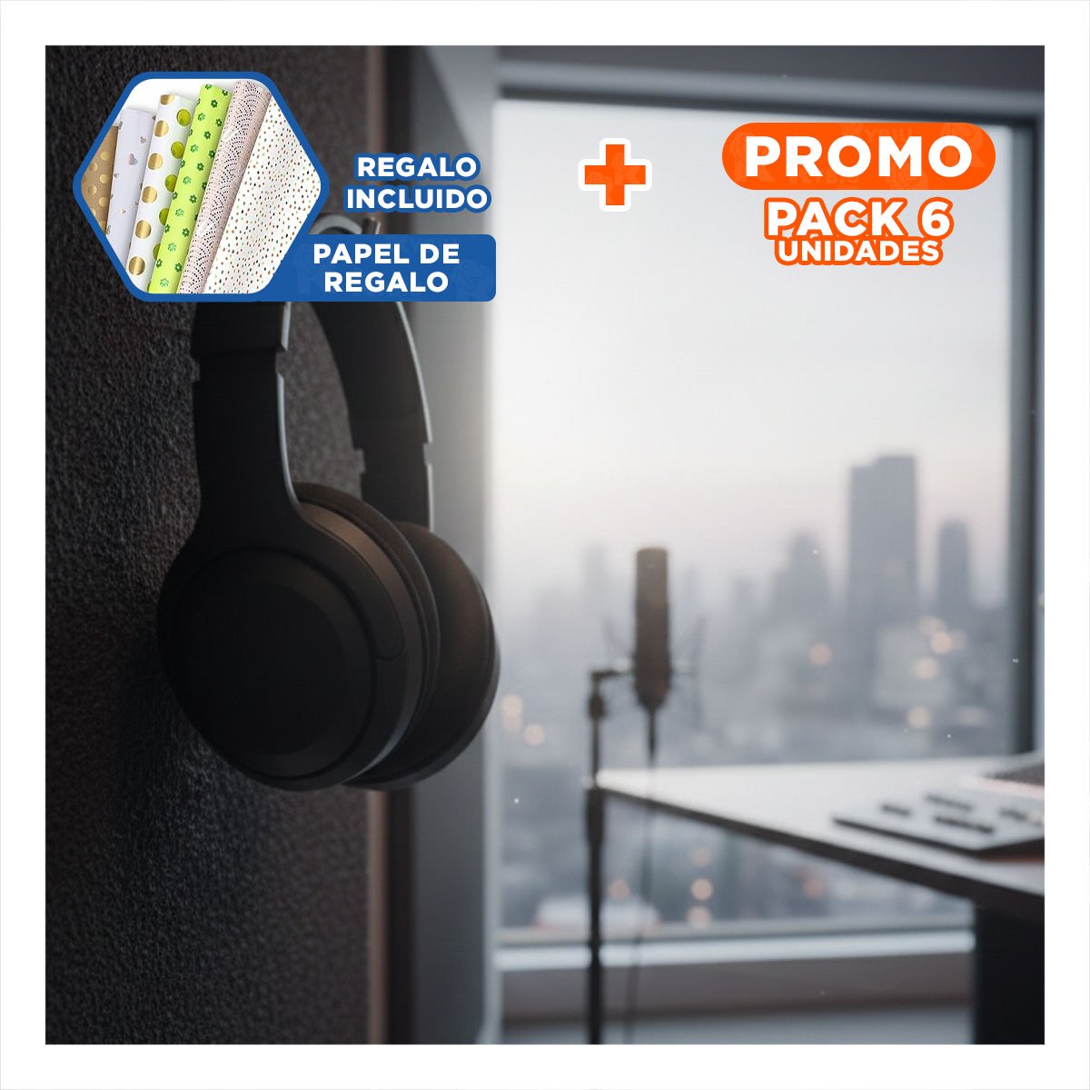 PACK6 AURICULAR WIRELESS NEGRO BLUETOOTH PORTATIL AUDIO CLARO PARA CELULAR Y+PAPEL REGALO - 1