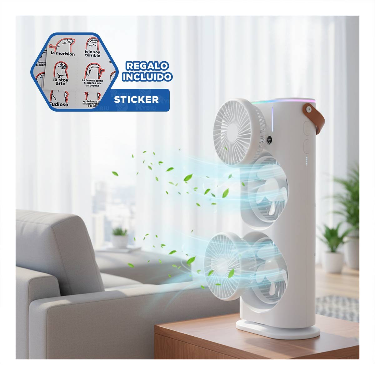HUMIDIFICADOR PARA AIRE INTERIOR VERTICAL CON 2 VENTILADORES BLANCO Y+REGALO STICKER - 1