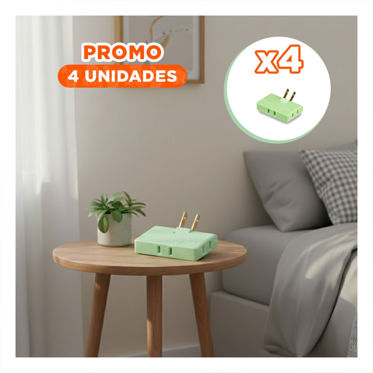 PACK4 DIVISOR TRIPLE DE ENCHUFE VERDE PORTATIL 6,6X4,3CM PARA HOGAR - 1