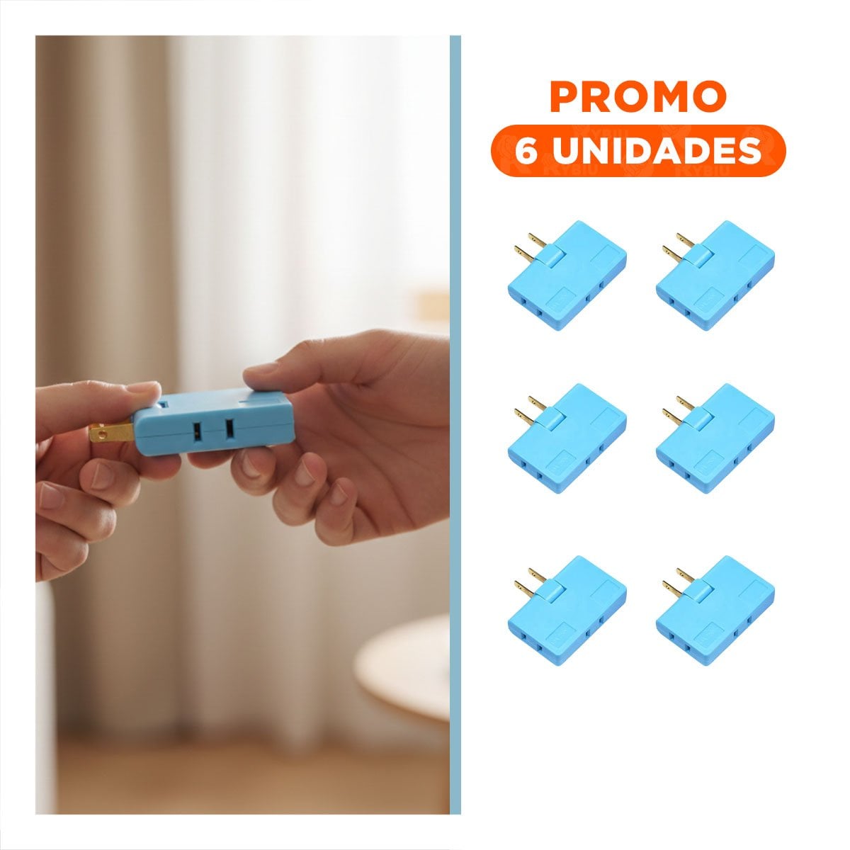 PACK6 DIVISOR TRIPLE DE ENCHUFE CELESTE PORTATIL 6,6X4,3CM PARA HOGAR - 1