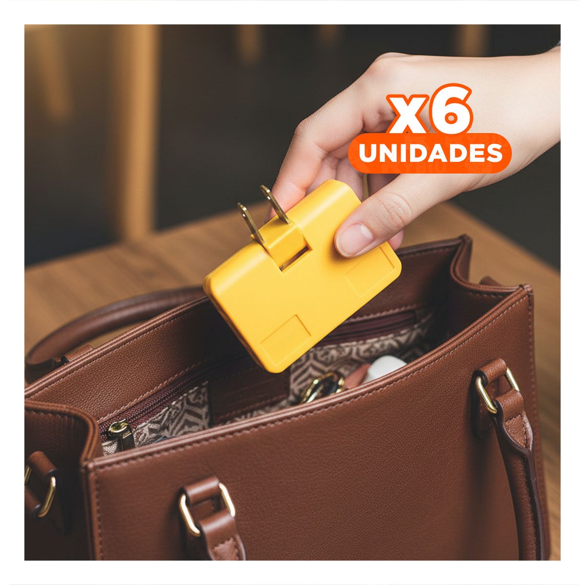 PACK6 ADAPTADOR TRIPLE DE ENCHUFE NARANJA COMPACTO 6,6X4,3CM PARA DISPOSITIVOS Y+REGALO STICKER - 1