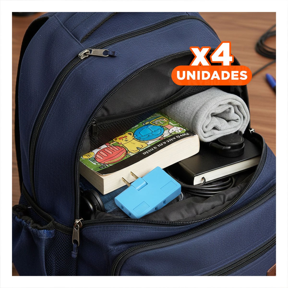 PACK4 ADAPTADOR TRIPLE DE ENCHUFE CELESTE PRACTICO 6,6X4,3CM PARA HOGAR - 1
