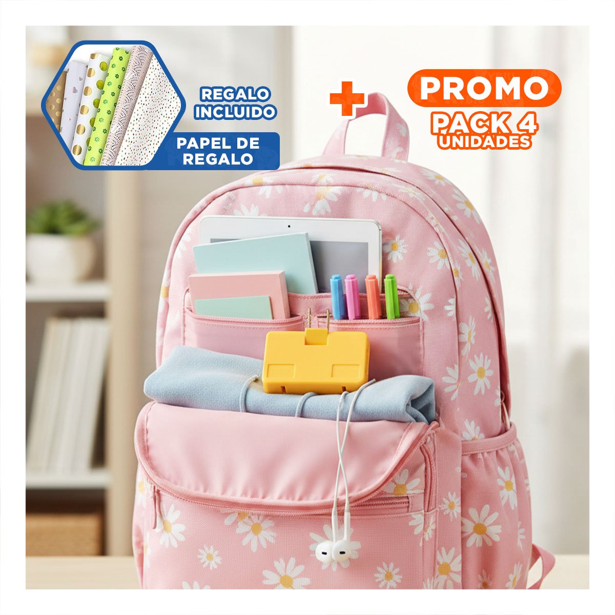 PACK4 CONECTOR TRIPLE DE ENCHUFE NARANJA COMPACTO 6,6X4,3CM PARA OFICINA Y+PAPEL REGALO - 1