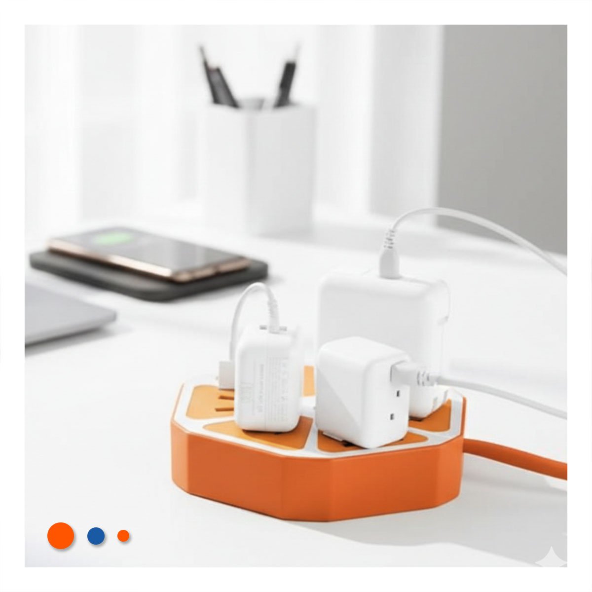 PACK4 MULTITOMA HEXAGONAL 4 ENCHUFES 4 USB NARANJA PARA ENERGIA DE EQUIPOS Y+REGALO STICKER - 5