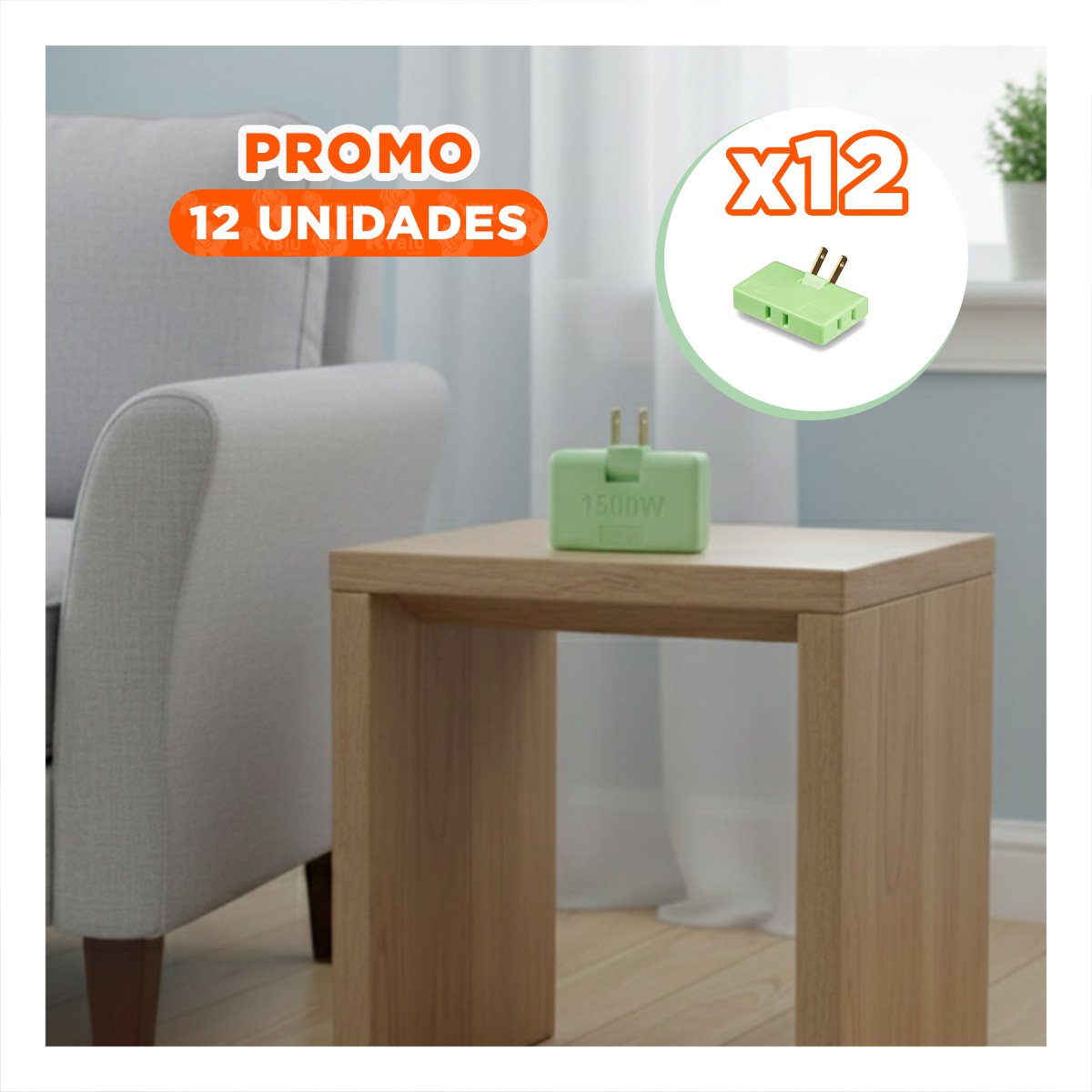 PACK12 EXTENSOR TRIPLE DE ENCHUFE VERDE PORTATIL 6,6X4,3CM PARA DISPOSITIVOS - 1