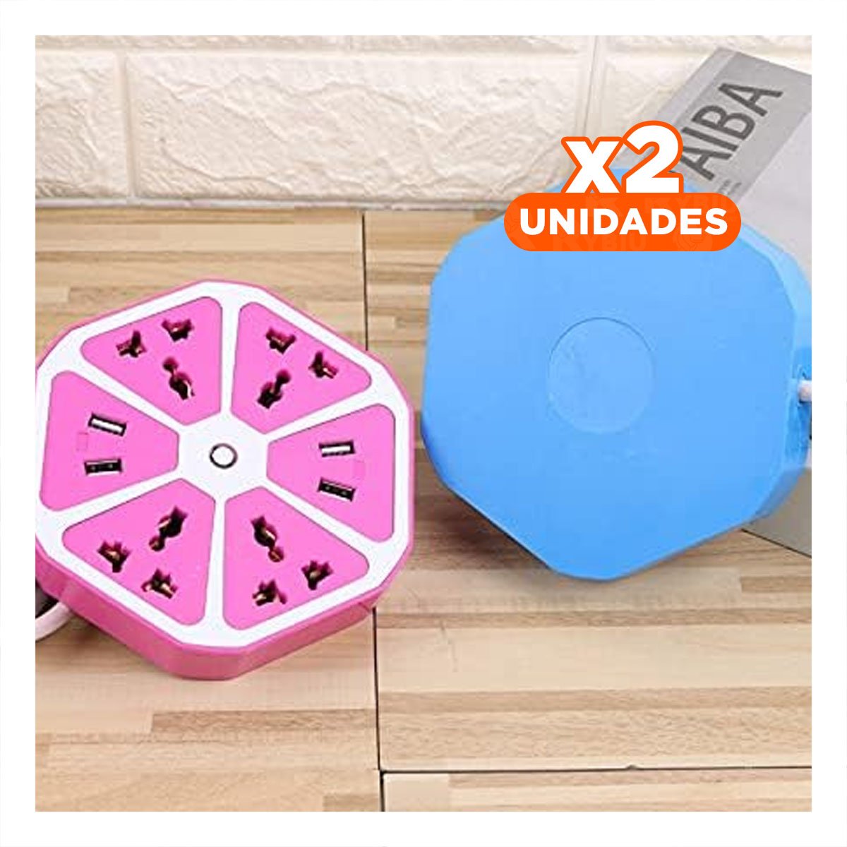 PACK2 CONECTOR HEXAGONAL 4 SALIDAS 4 USB MORADO PARA DISTRIBUCION DE ENERGIA Y+REGALO STICKER - 1