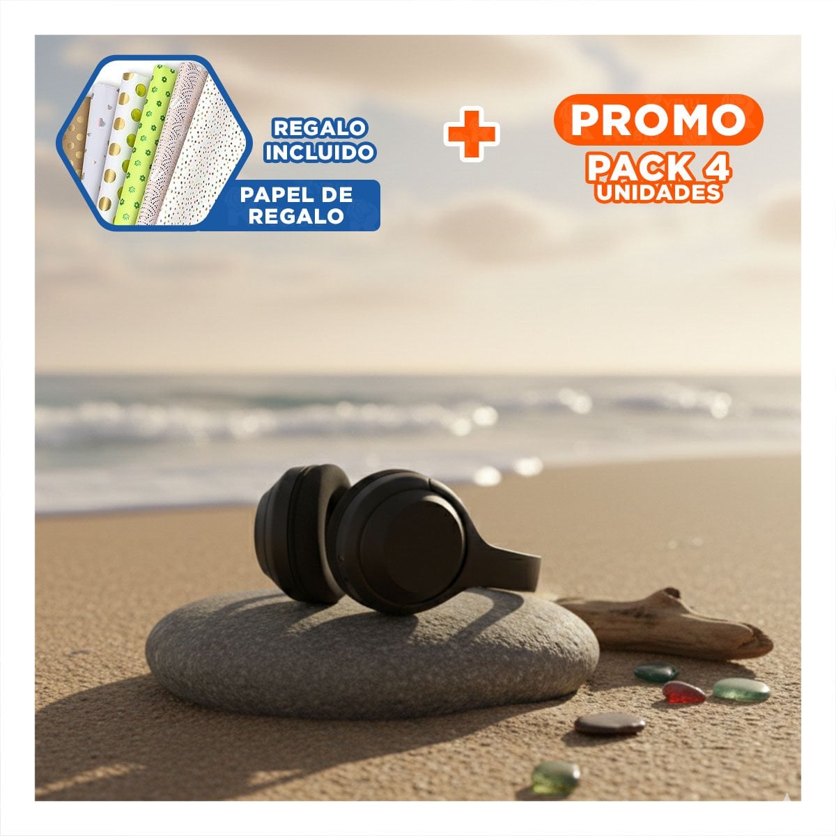 PACK4 MANOS LIBRES WIRELESS NEGRO BLUETOOTH COMPACTO SONIDO CLARO Y+PAPEL REGALO - 1