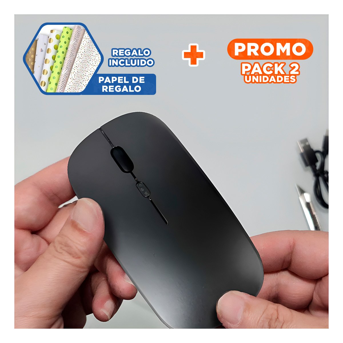 PACK2 RATON INALAMBRICO NEGRO CON SISTEMA PRECISO Y ALTA VELOCIDAD CONFIABLE Y+PAPEL REGALO - 1