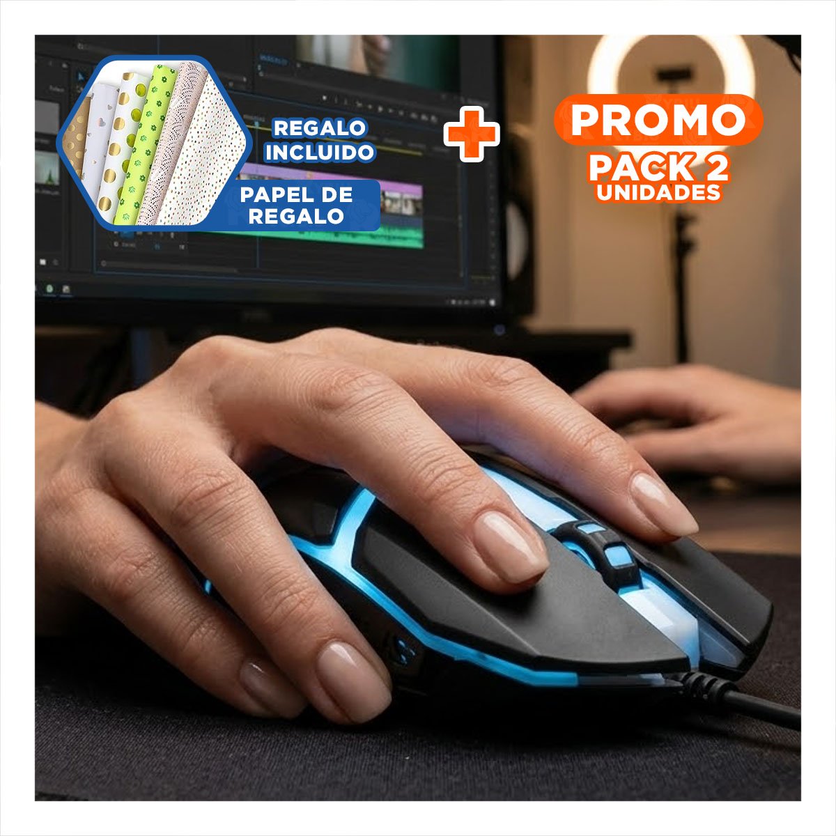 PACK2 RATON INALAMBRICO NEGRO CON SISTEMA PRECISO Y ALTA VELOCIDAD CONFIABLE Y+PAPEL REGALO - 1