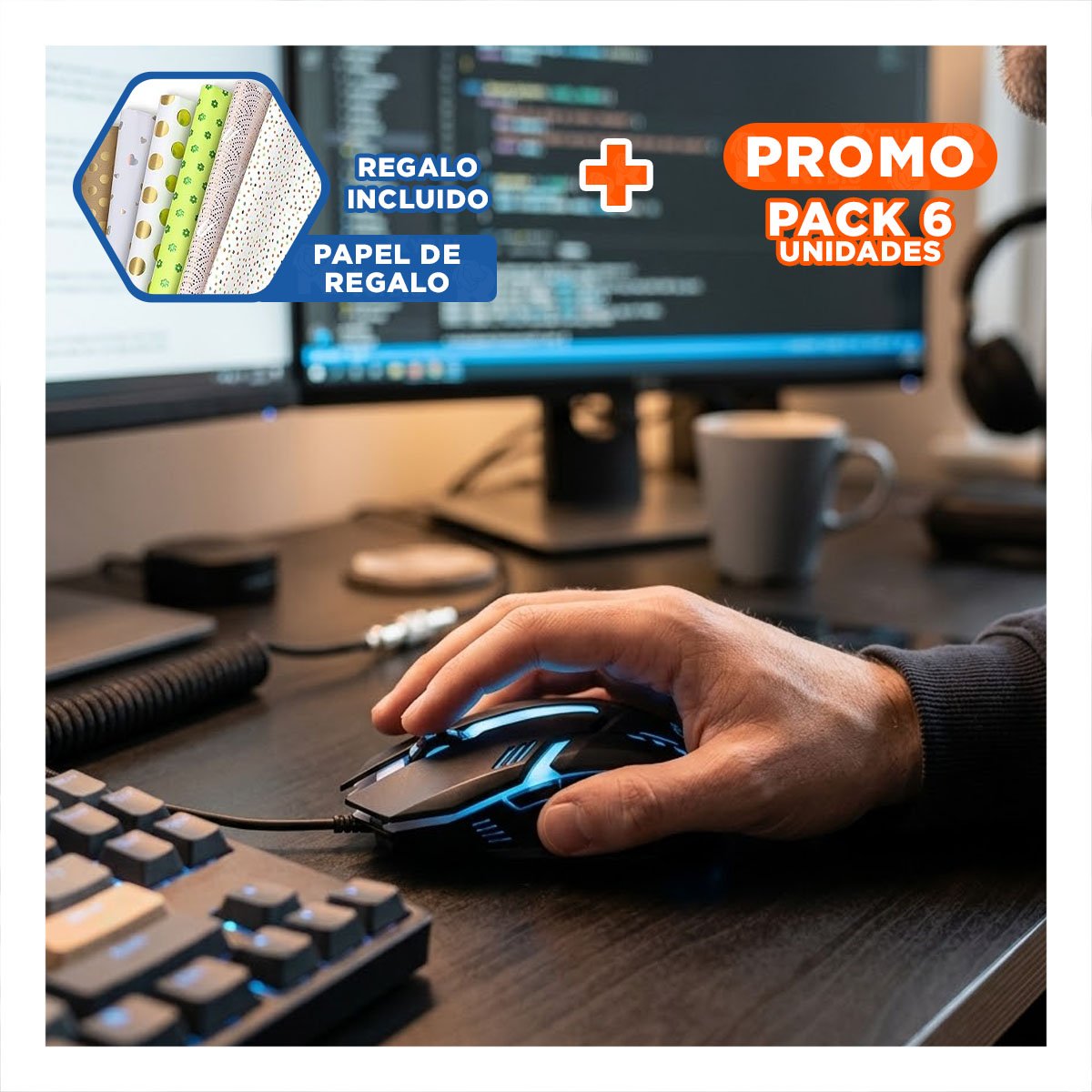 PACK6 APUNTADOR NEGRO CON CONEXION RAPIDA INALAMBRICO Y SENSOR POTENTE FIABLE Y+PAPEL REGALO - 1