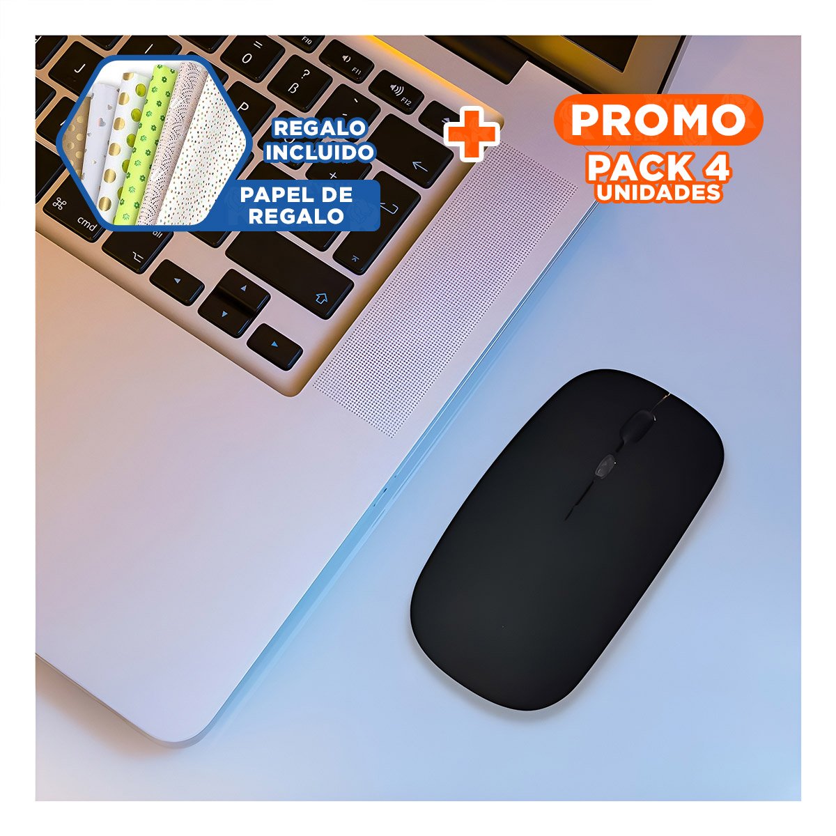 PACK4 RATON NEGRO INALAMBRICO CON SISTEMA INTELIGENTE Y RENDIMIENTO OPTIMO Y+PAPEL REGALO - 1