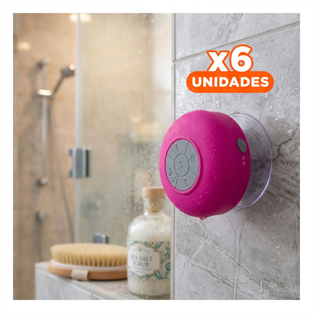 PACK6 BOCINA ROSADO CON AUDIO BLUETOOTH PARA SONIDO NITIDO EN BANO Y+REGALO STICKER - 1