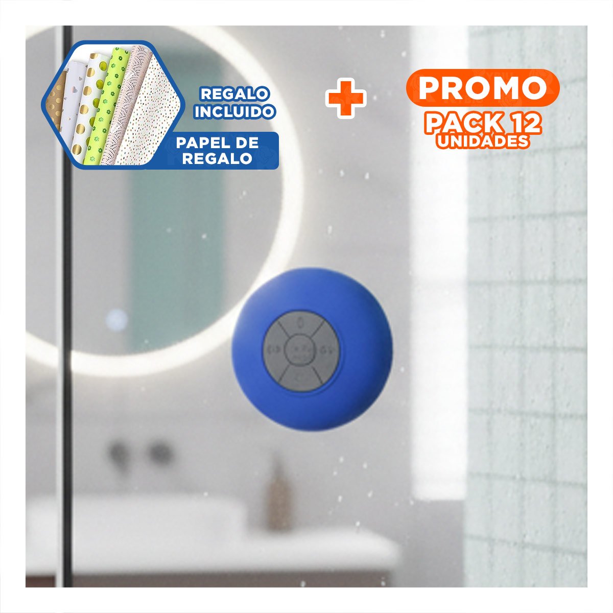 PACK12 EQUIPO AZUL CON BLUETOOTH PARA REPRODUCCION MUSICAL DURANTE EL BANO Y+PAPEL REGALO - 1